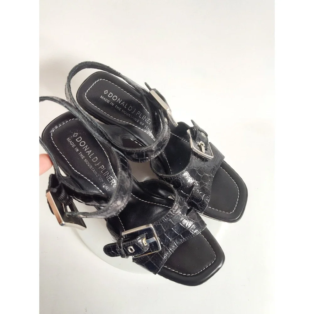 Donald Pliner Sandals 7‎ Y2k 90s Square Toe Platform Croc Patent Leather Wedge